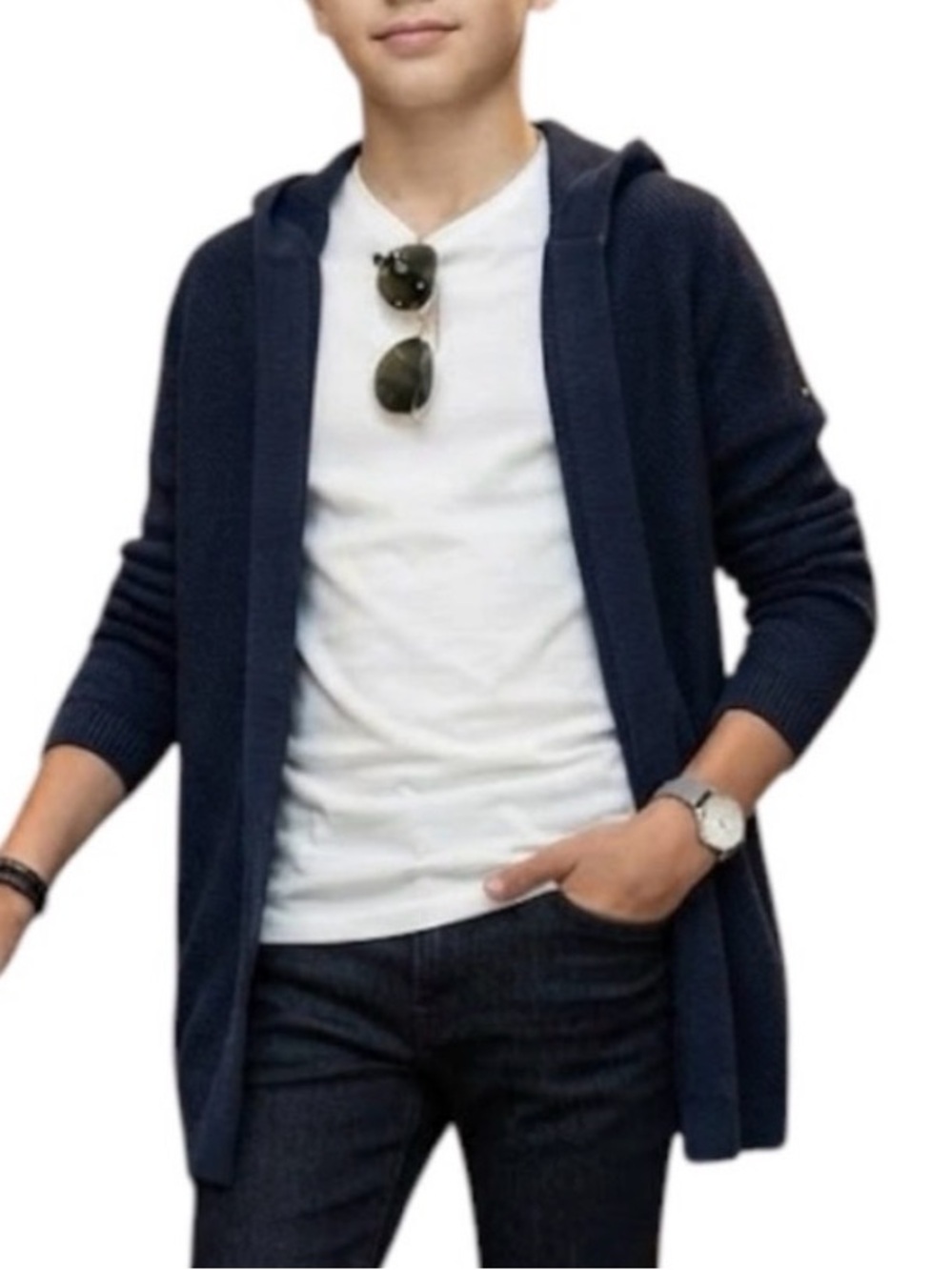 ZARA KIDS Navy Blue Waffle Knit Open Front Cardigan Gorpcore Skater 14Y